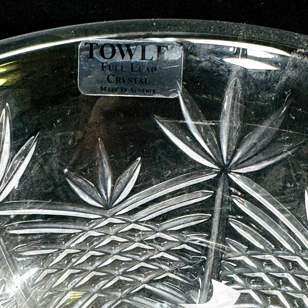 Towle Full Lead Crystal Austria Footed Dessert Bowls Set of 2 Star Fan Pattern